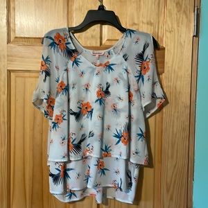 Juicy Couture shoulder-less blouse with ruffles at bottom. Medium. Light blue.